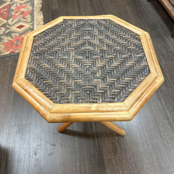 Vintage Octagan Folding Bamboo Side Table 17.5w x 19H