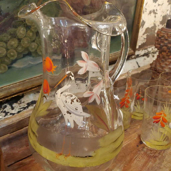 Victorian Bohemian glasses and pitcher stork