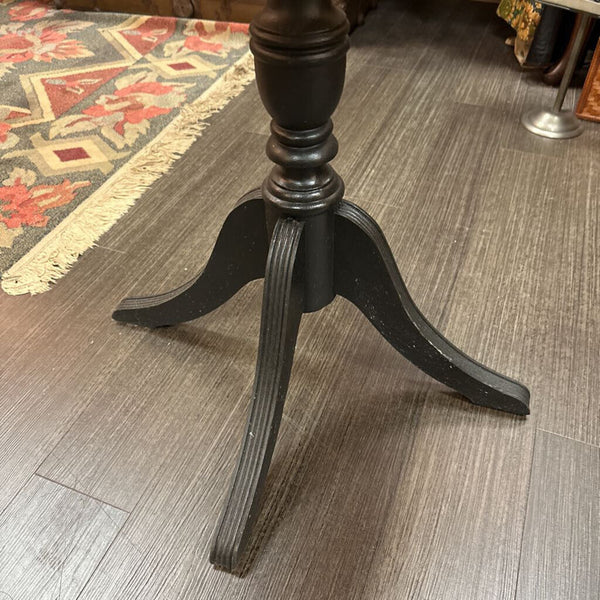 Vintage Pedestal End Table Painted Black w/ Wood Top, Drawer w/ Lion's Head Pull 22" Dia x 26.5"h IN STORE PICKUP ONLY