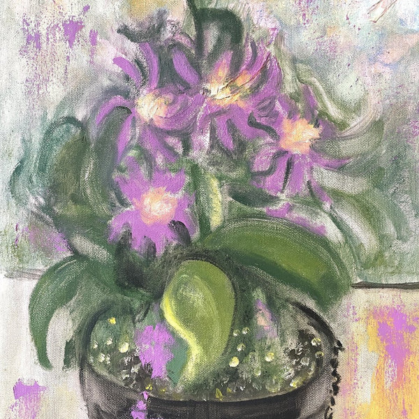 Moxie - Purple Flowers In Pot Painting - 14x18