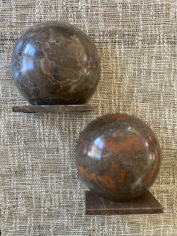 Vintage Half Sphere Marble Bookends (as found)