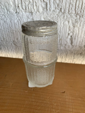 Vintage Ribbed Glass Jar- Holes in Lid- 2" w x 4" t