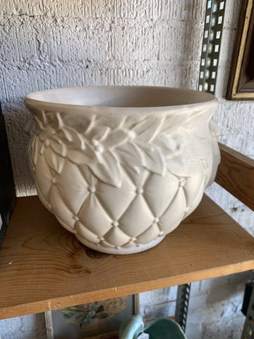 Vintage White McCoy Pottery Plant Pot- Crazing * Chip Underneath- 11" w x 12.5" l x 9" t