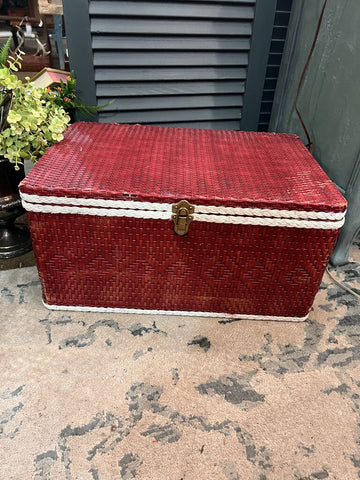 Vintage Red Redmon picnic basket , as found IN STORE PICK UP ONLY 22x11x14