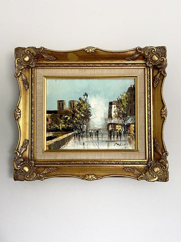 Signed Antique French Oil Painting in Ornate Gold Frame14" x 16"