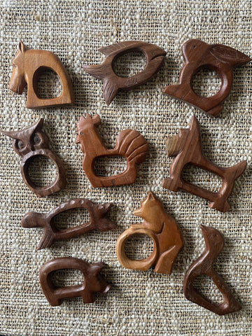 Set of 10 MCM Wood Animal Napkin Rings