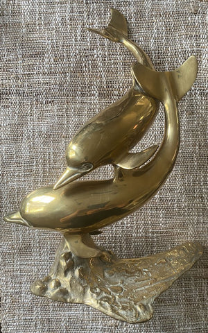 Vintage Large Brass Dolphin Statue