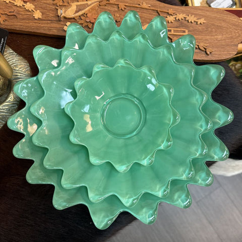 Set of 3 Green Glass Dishes W1463