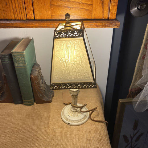 Small desk lamp with class shade