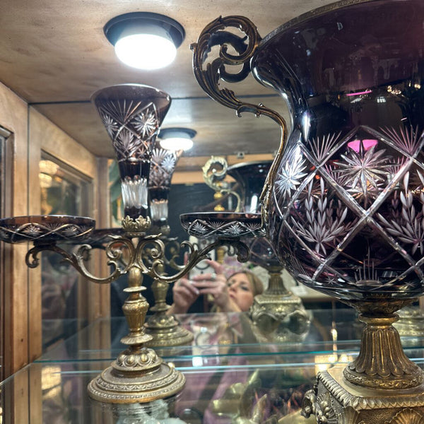 3 piece-Bohemian Glass Vase and Epergne Set