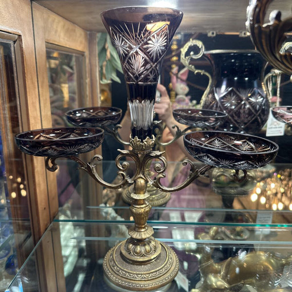 3 piece-Bohemian Glass Vase and Epergne Set
