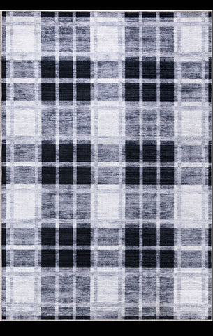 Abani Parker PAR130A Plaid Cream Black Machine Washable Rug 4' x 6'