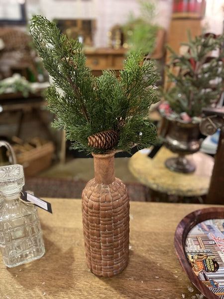 Brown Ceramic Vase W/ Christmas Greens