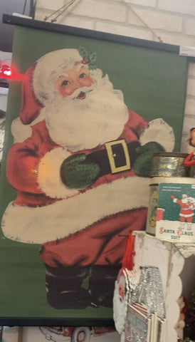 Vintage inspired green Santa canvas wall decor