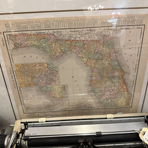 Vintage framed map Florida 16x20