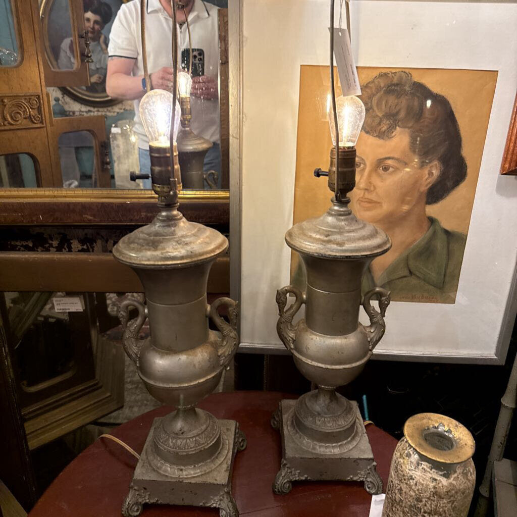 Pair of crusty silver swan lamps