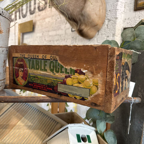 Vintage Double R Grape Wooden Crate Box- 7" w x 14.75" l x 5.75" t