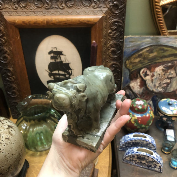 Vintage Carved Jade African Buffalo Bull Statuette