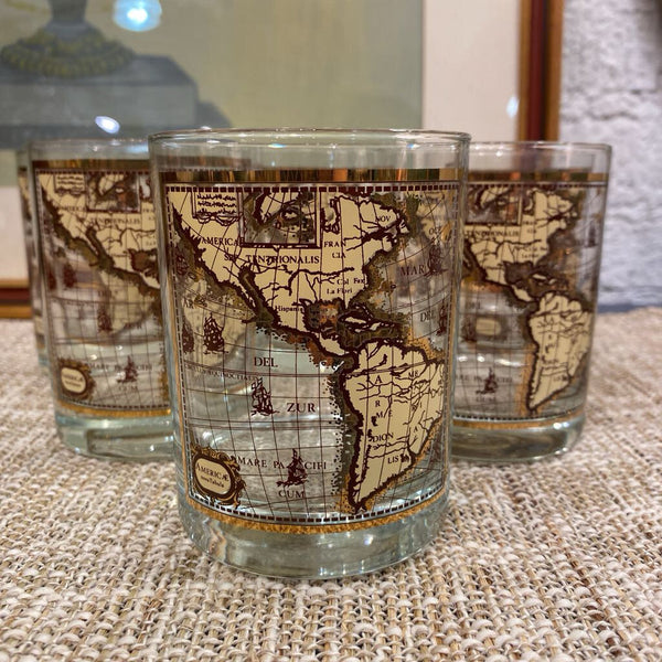 Set of 6 Vintage Map Cocktail Glasses