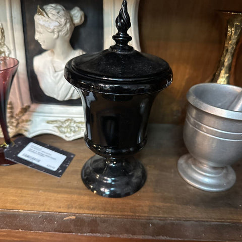 Black Lidded Glass Urn