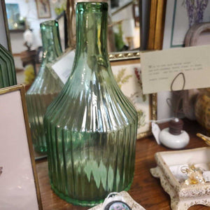 Green Gass Ribbed Vase Short