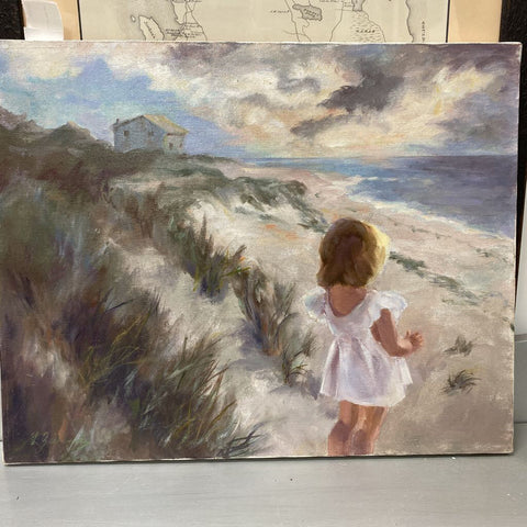 Acrylic beach scape with little girl