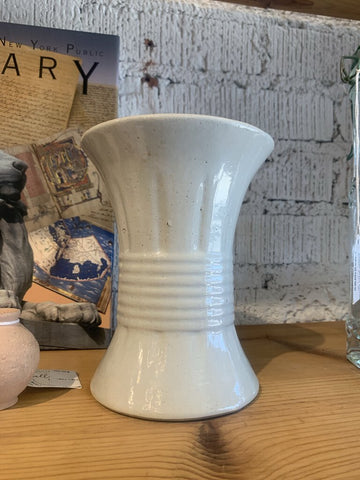 Vintage White USA Pottery Vase~ 5"w x 6" t