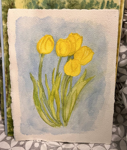Yellow tulip painting 11x15, un framed
