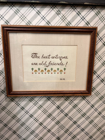 Vintage cross stitch - The best antiques are old friends 11x14