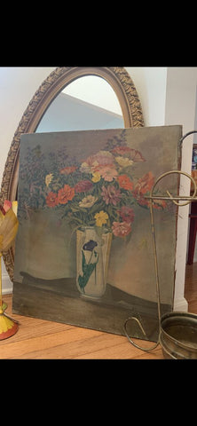 Beautiful antique floral oil painting as found 20 x 24 inches