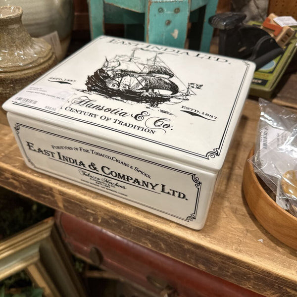 Vintage east India ceramic tea tin