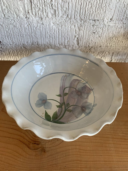 Art Pottery Floral Painted Bowl- Signed- Nafzegh 00- 9.25" w x 2.25" t