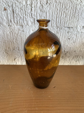 Vintage Brown Glass Bottle- 3" w x 5.5"l
