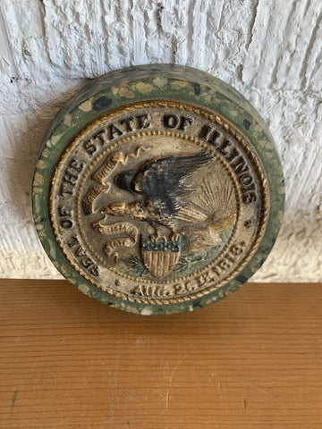Vintage Seal of State of Illinois Paperweight- 5" w x 1" t