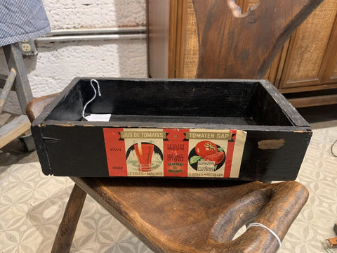 Vintage Black Painted Tomato Label Wood Box- 7.25" w x 14.5" l x 3.5" t