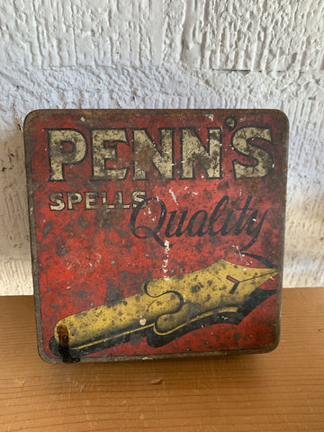 Antique Red Penn's Metal Tin- 6.5" w x 2.5" d