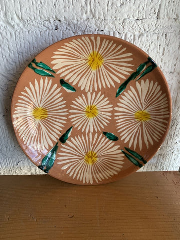 Vintage Clay Pottery Floral Plate- 10" w