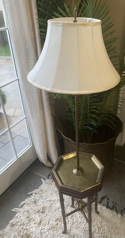 Vintage Floor Lamp with Brass Tray Table and Faux Bamboo Legs 56H
