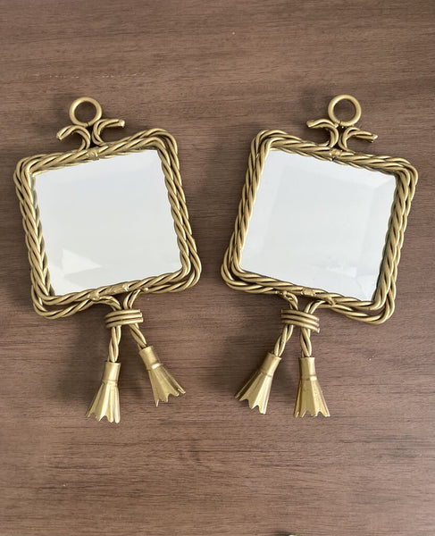 Vintage Hollywood Regency Gold Roped Petite Beveled Mirrors (Pair) 9" x 4.75"