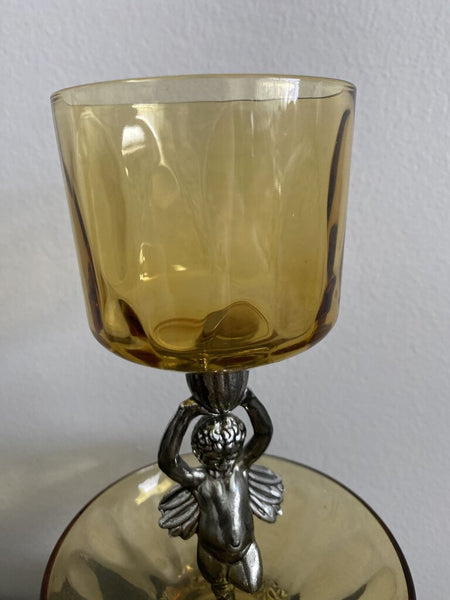 Vintage Amber Glass Two Tiered Candleholder 9” x 5”