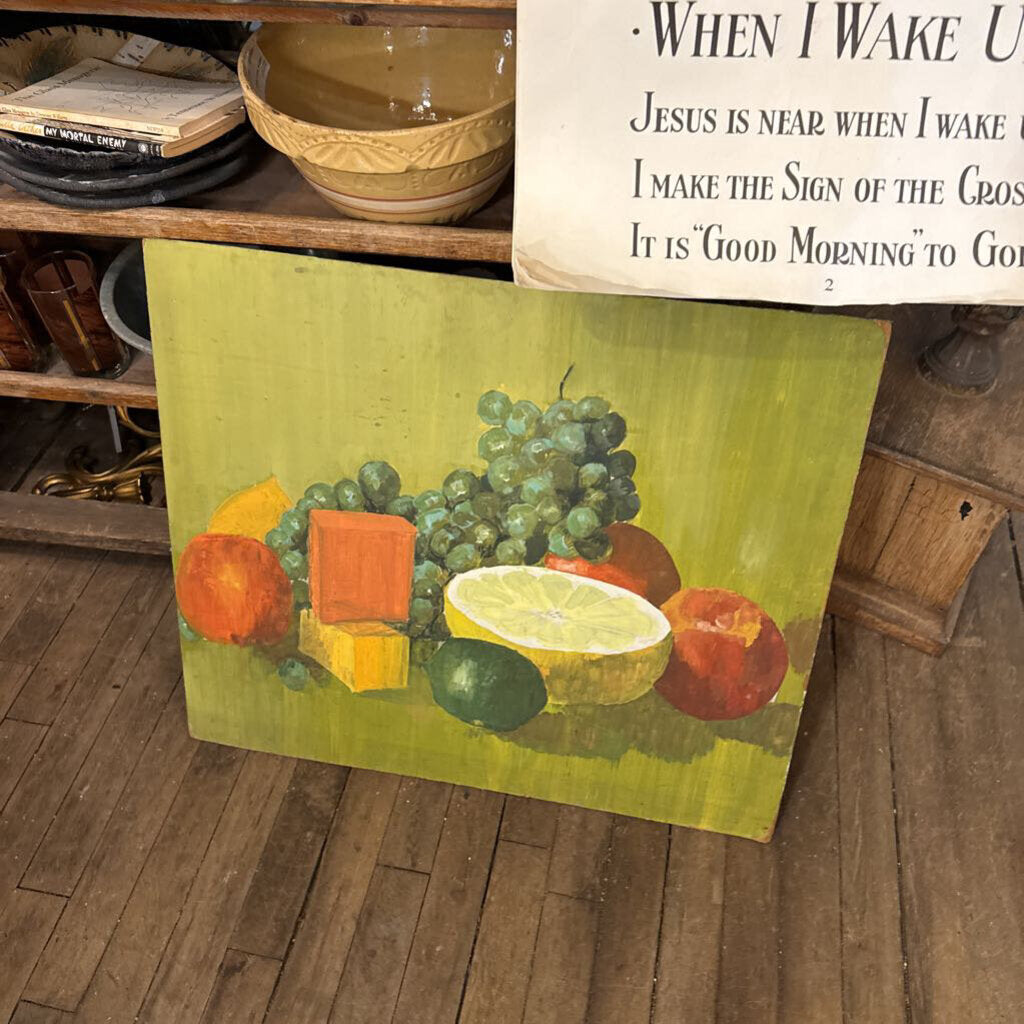 fruit still life on green background