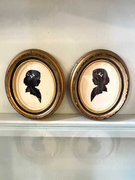 Vintage Silhouettes in Black Oval Frames (PAIR) 6.5 X 5.25