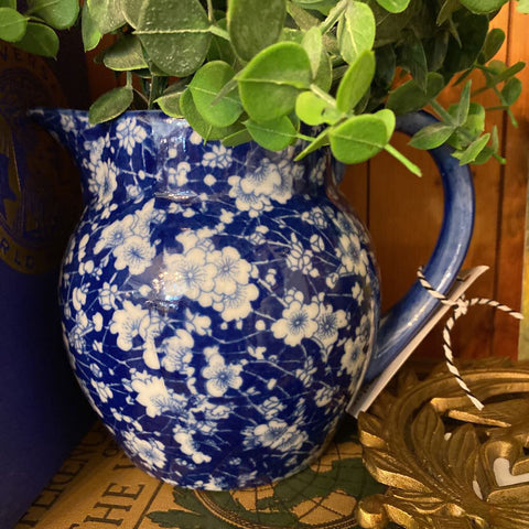 Blue and White Floral Ironstone Pitcher