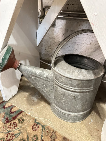 Vintage galvanized water can with sprinkler