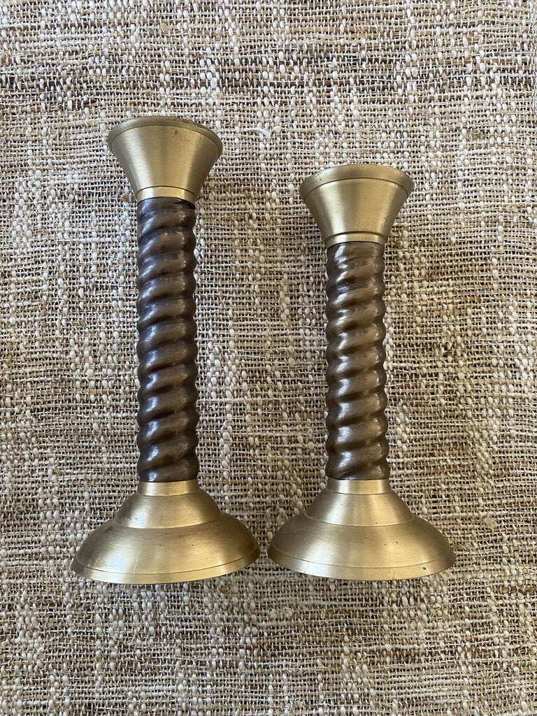 Pair of Vintage Brass Twisted Candlesticks