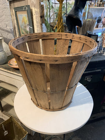 Vintage Wood Bottom Apple Basket- 15" w x 13.5" t