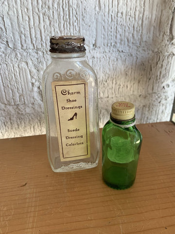 Vintage Green Pinched Top Glass Bottle- 1.25" w x 3"t