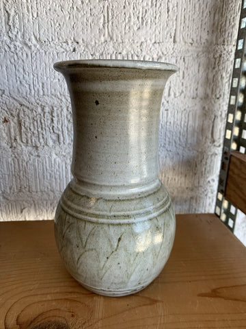Vintage Pottery Pale Grey Vase- Signed GL Mortensen- 5" w x 9" t