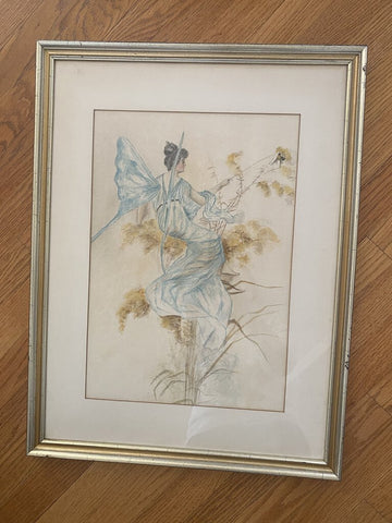 Antique Framed Fairy Drawing