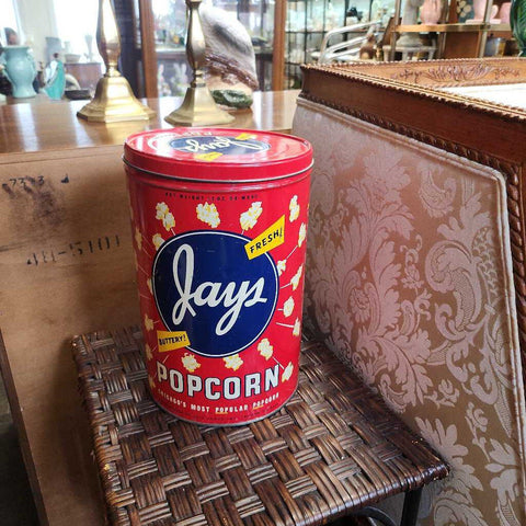 Red Jay's popcorn tin